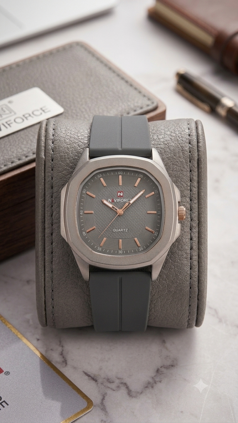 Modern Executive Quartz Watch with Textured Dial Silicone Strap With Megnate Lock