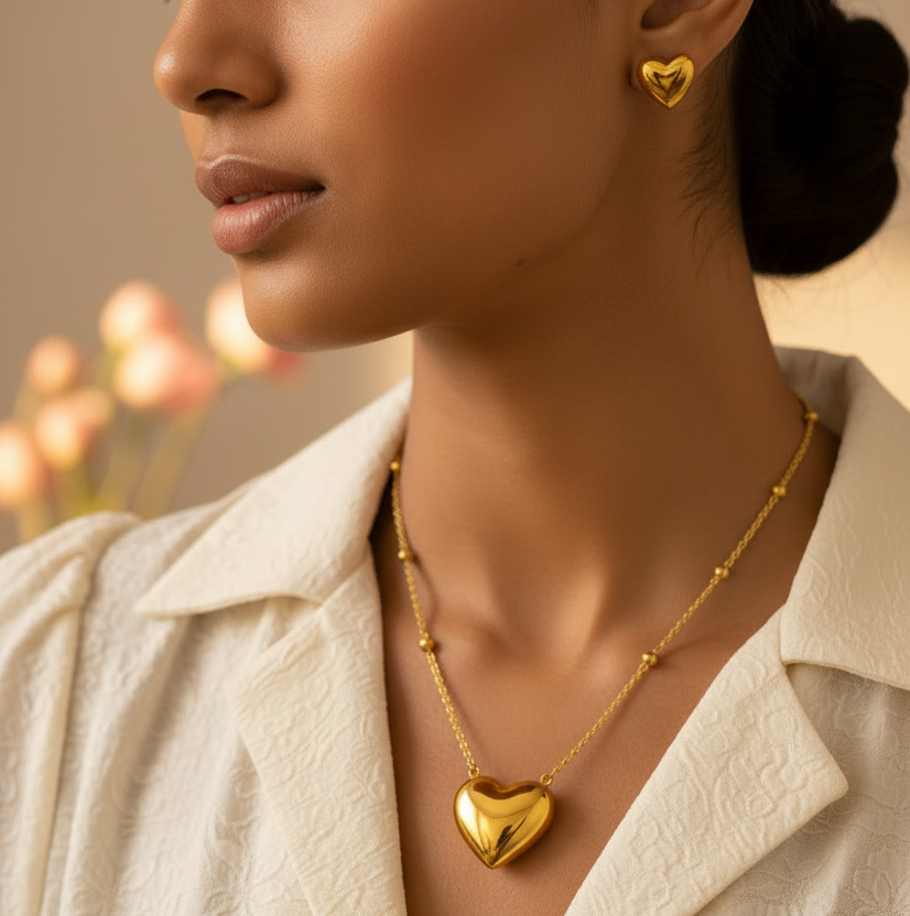 Stainless Steel Hearts Necklace Set