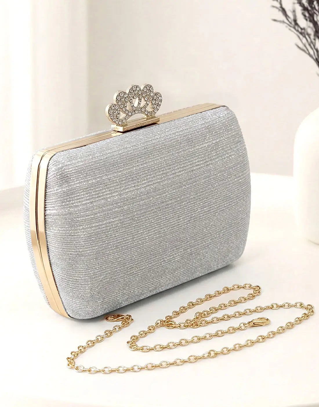 Glittering Rhinestone Crown Clasp Evening Clutch Bag for Brides & Wedding Guests