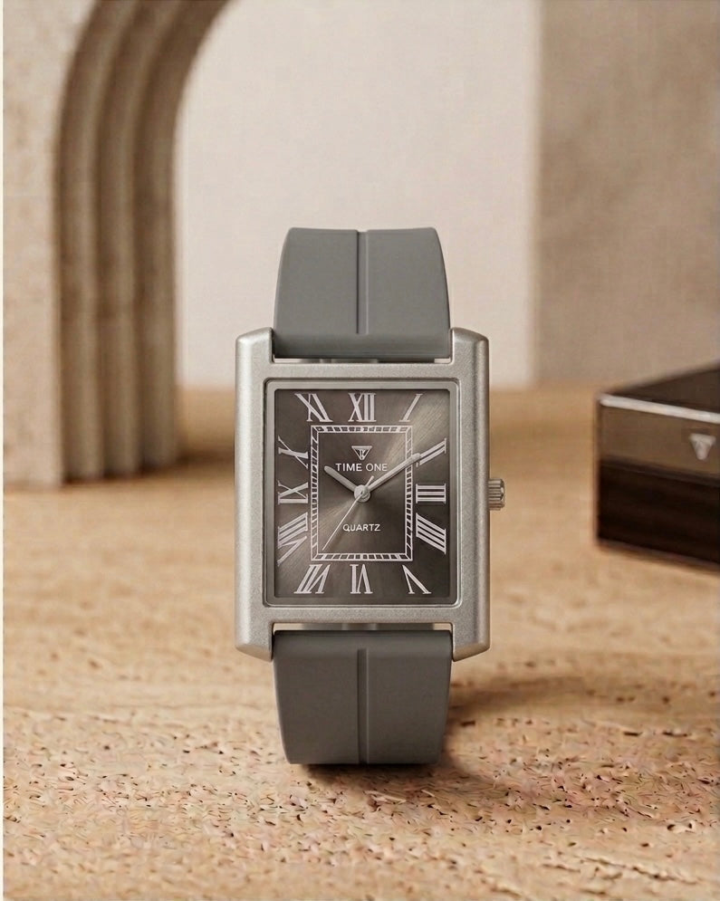 Rectangular Case Watch - Roman Numeral Dial with Silicone Strap & Magnetic Lock