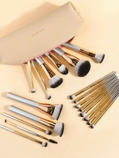 MAANGE 19 PCS Makeup Brushes with Case Premium Brush Set- GOLD & GREY