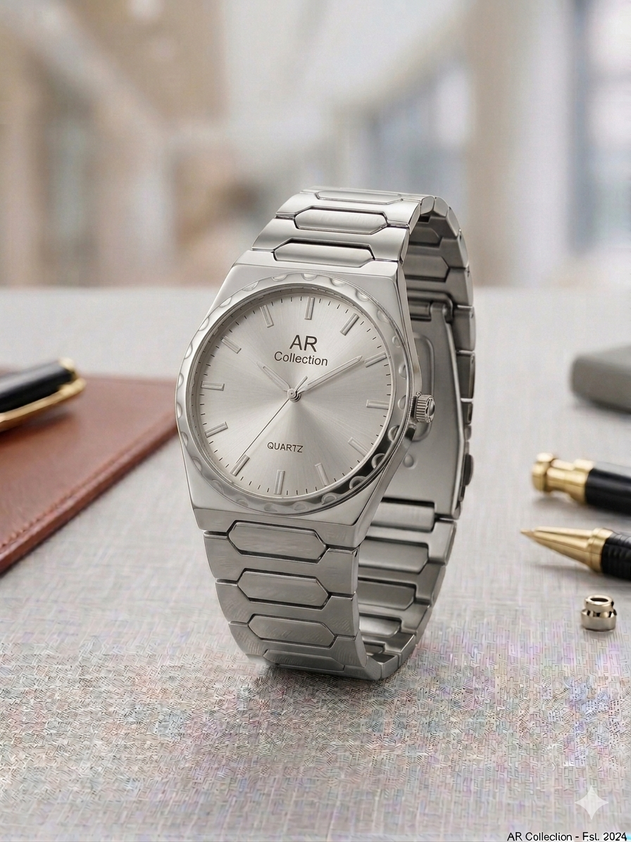 Executive Series: Classic Round Watch  Matrix Design Stainless Steel Chain