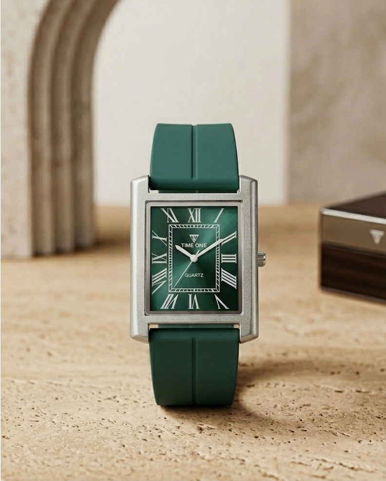Rectangular Case Watch - Roman Numeral Dial with Silicone Strap & Magnetic Lock
