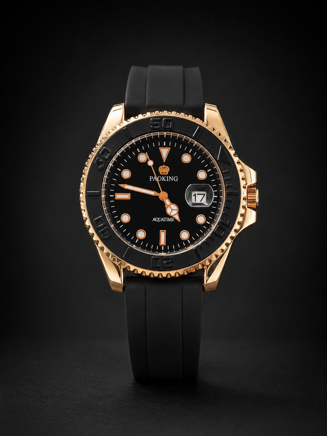 Stealth Black Tactical Dive Watch with Geometric Indices - Rotatable Dail