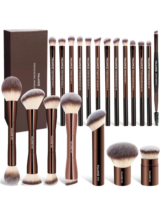 MAANGE 20 Pcs Makeup Brushes with Gift Box ,DarkBrown