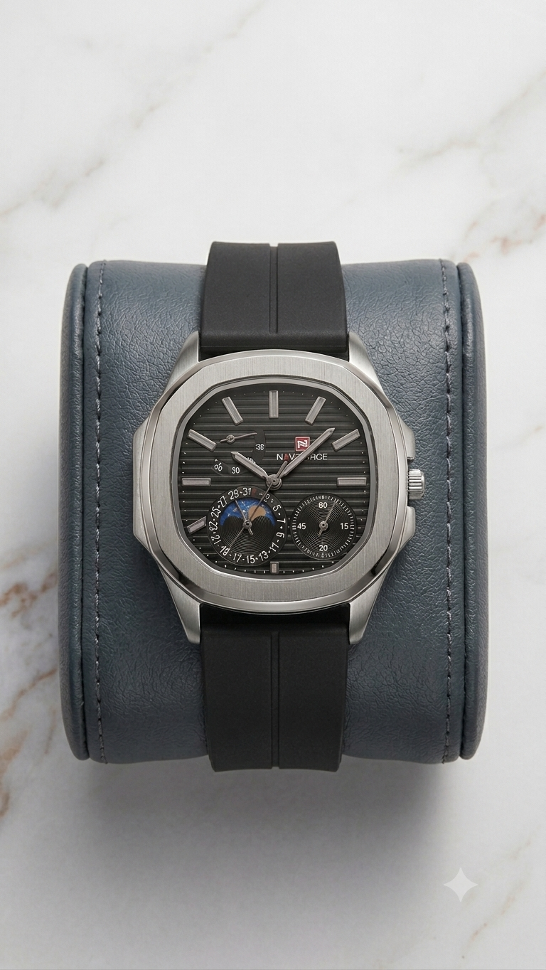 Modern Executive Quartz Watch with Textured Dial Silicone Strap With Megnate Lock