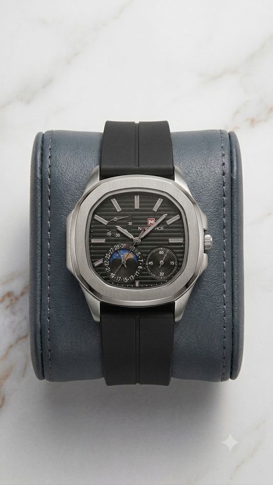 Modern Executive Quartz Watch with Textured Dial Silicone Strap With Megnate Lock
