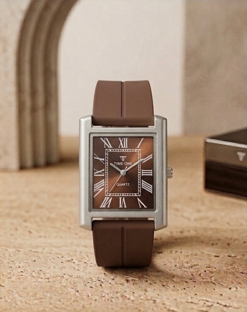 Rectangular Case Watch - Roman Numeral Dial with Silicone Strap & Magnetic Lock