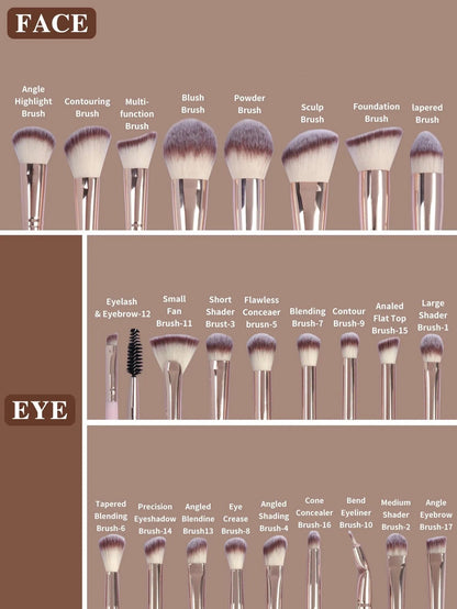 MAANGE - 25 Pcs Professional Eye And Face Brushes set - PINK