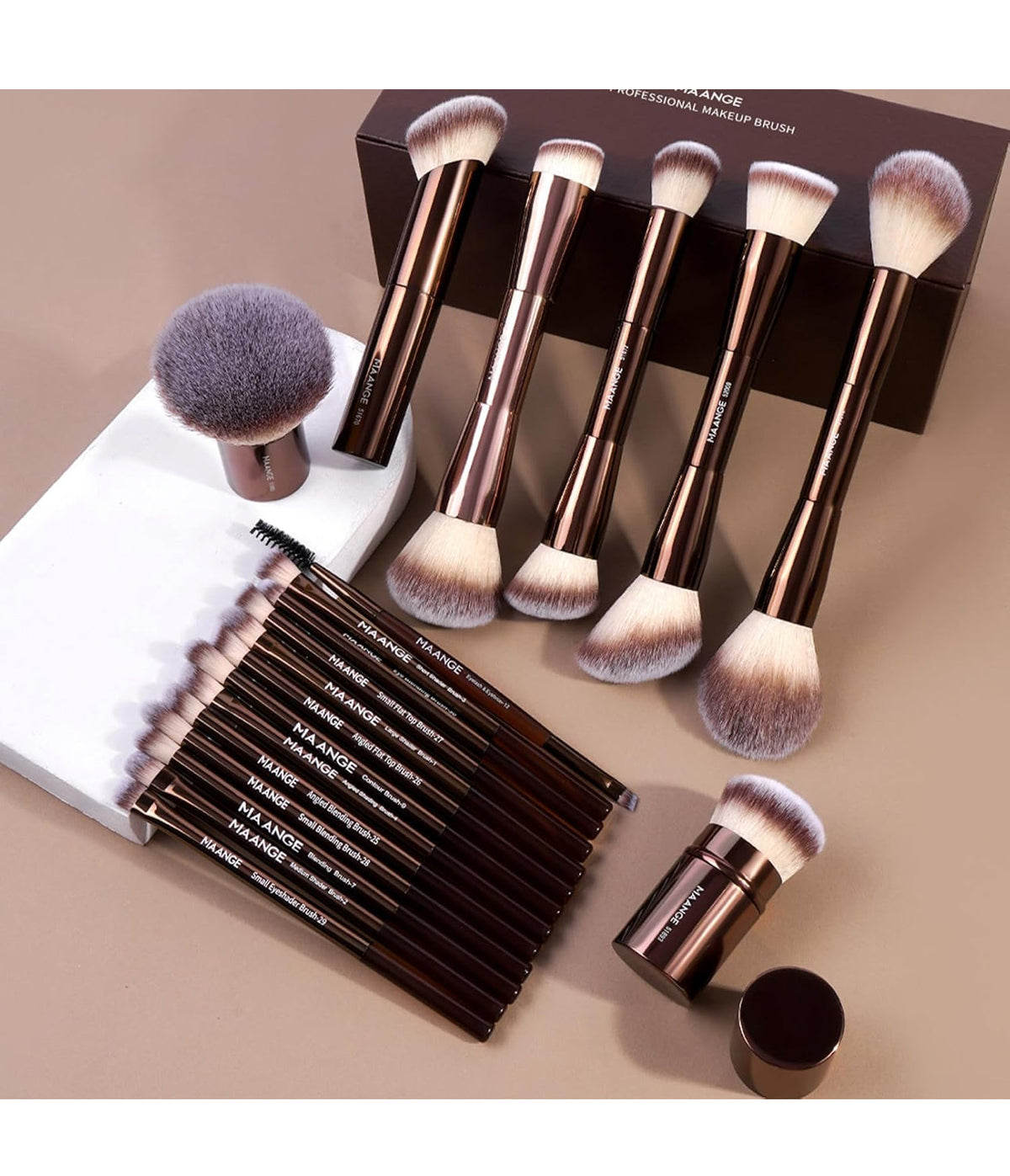 MAANGE 20 Pcs Makeup Brushes with Gift Box ,DarkBrown