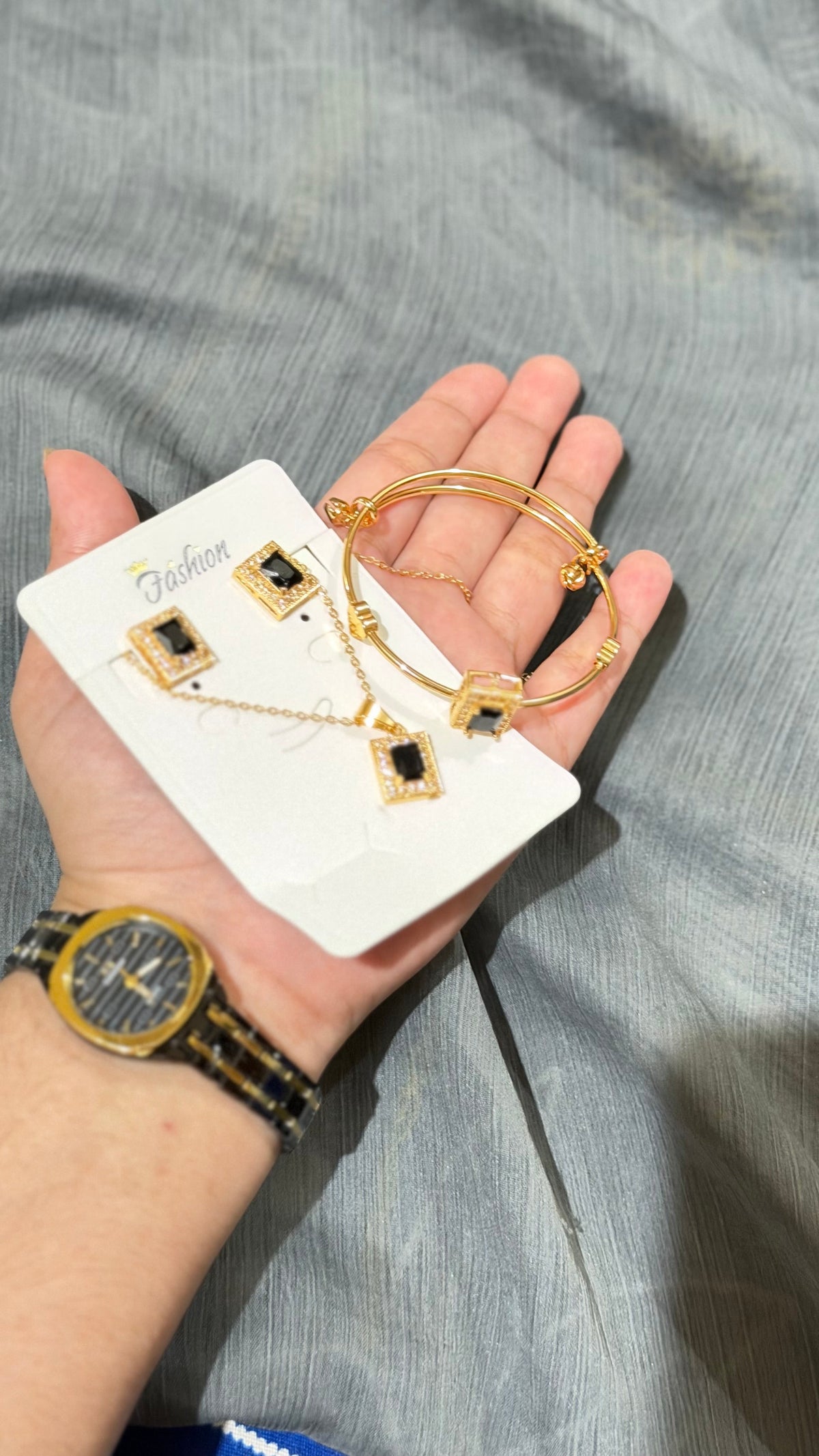 Royal Onyx Luxury Jewelry & Watch Gift Set – 5-Piece Combo Watch Earrings Bracelet Necklace