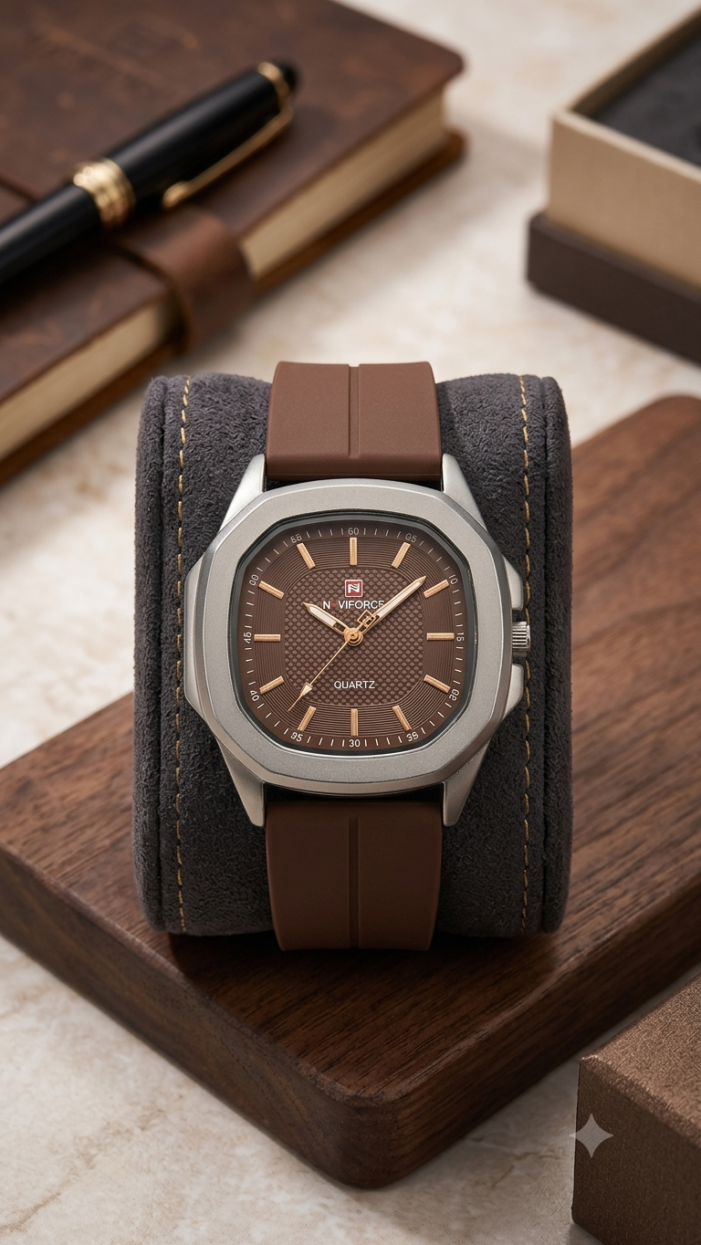 Modern Executive Quartz Watch with Textured Dial Silicone Strap With Megnate Lock