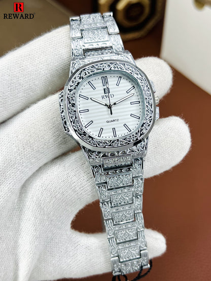 Embossed Stainless Steel Luxury Watch