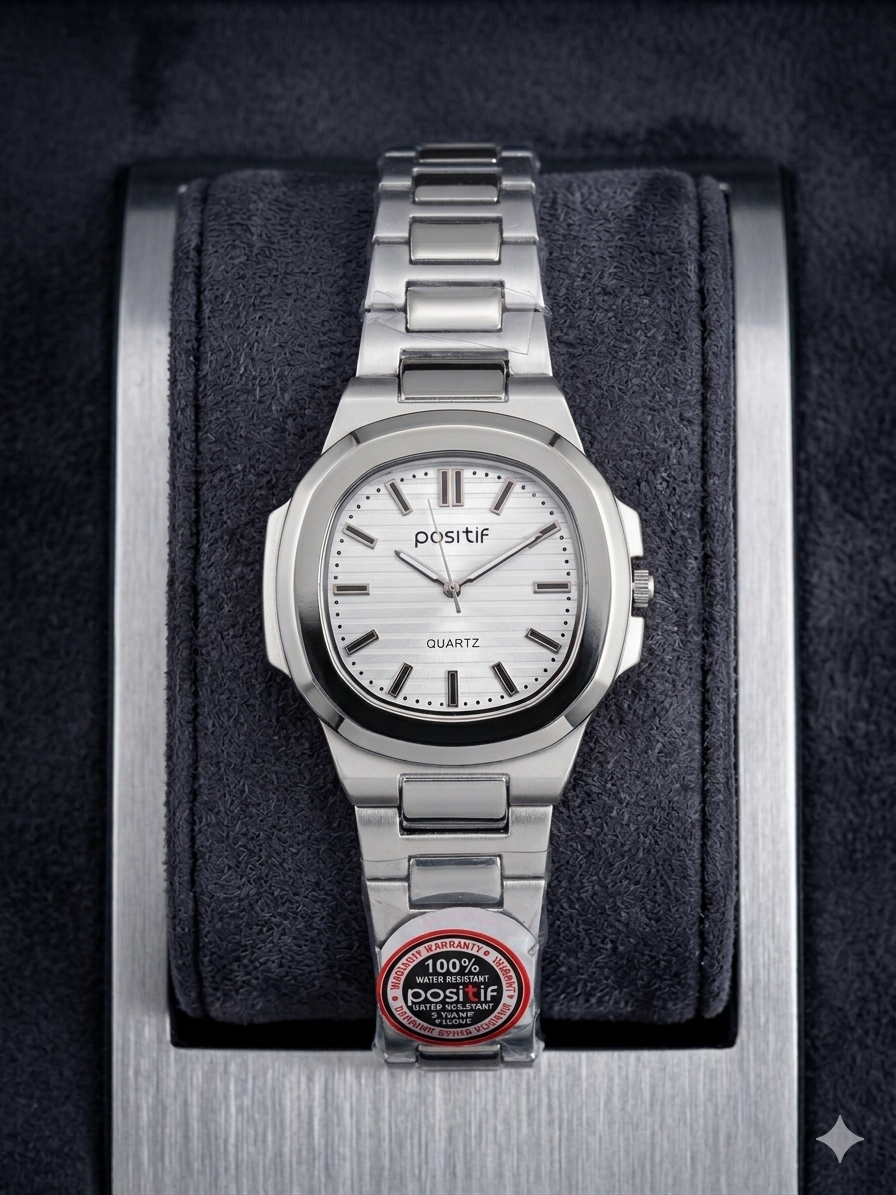 Elegance Luxury Watch – Silver Stainless Steel with Horizontally Embossed Dial