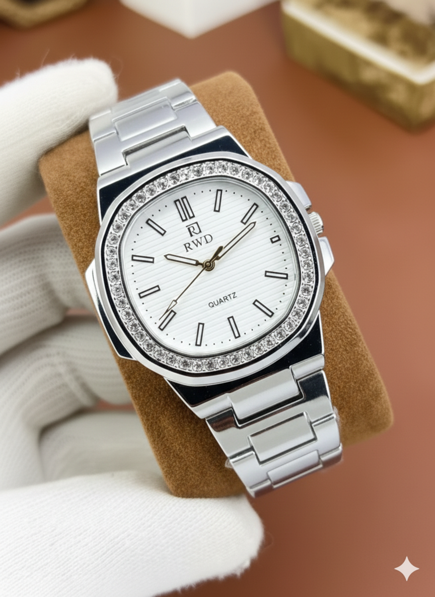 Stone Embossed Stainless Steel Watch