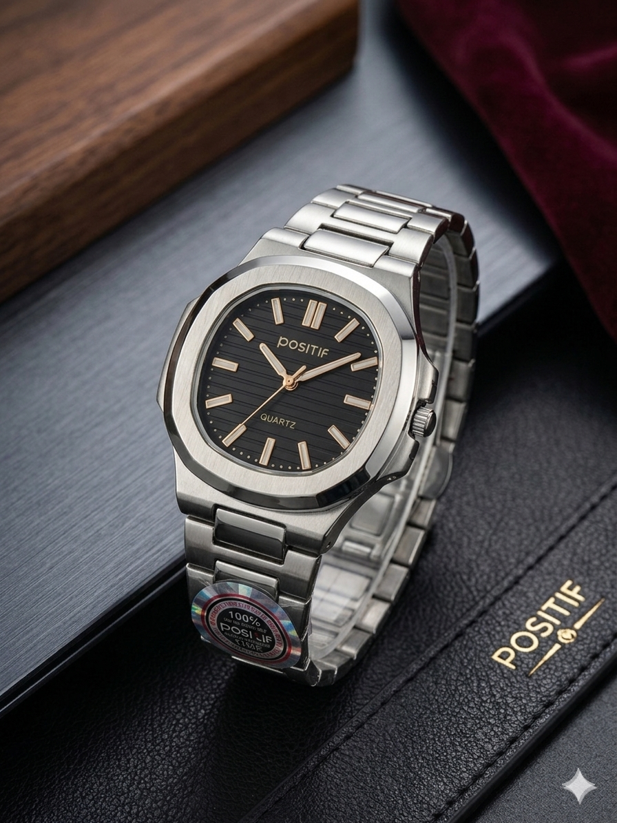 Elegance Luxury Watch – Silver Stainless Steel with Horizontally Embossed Dial