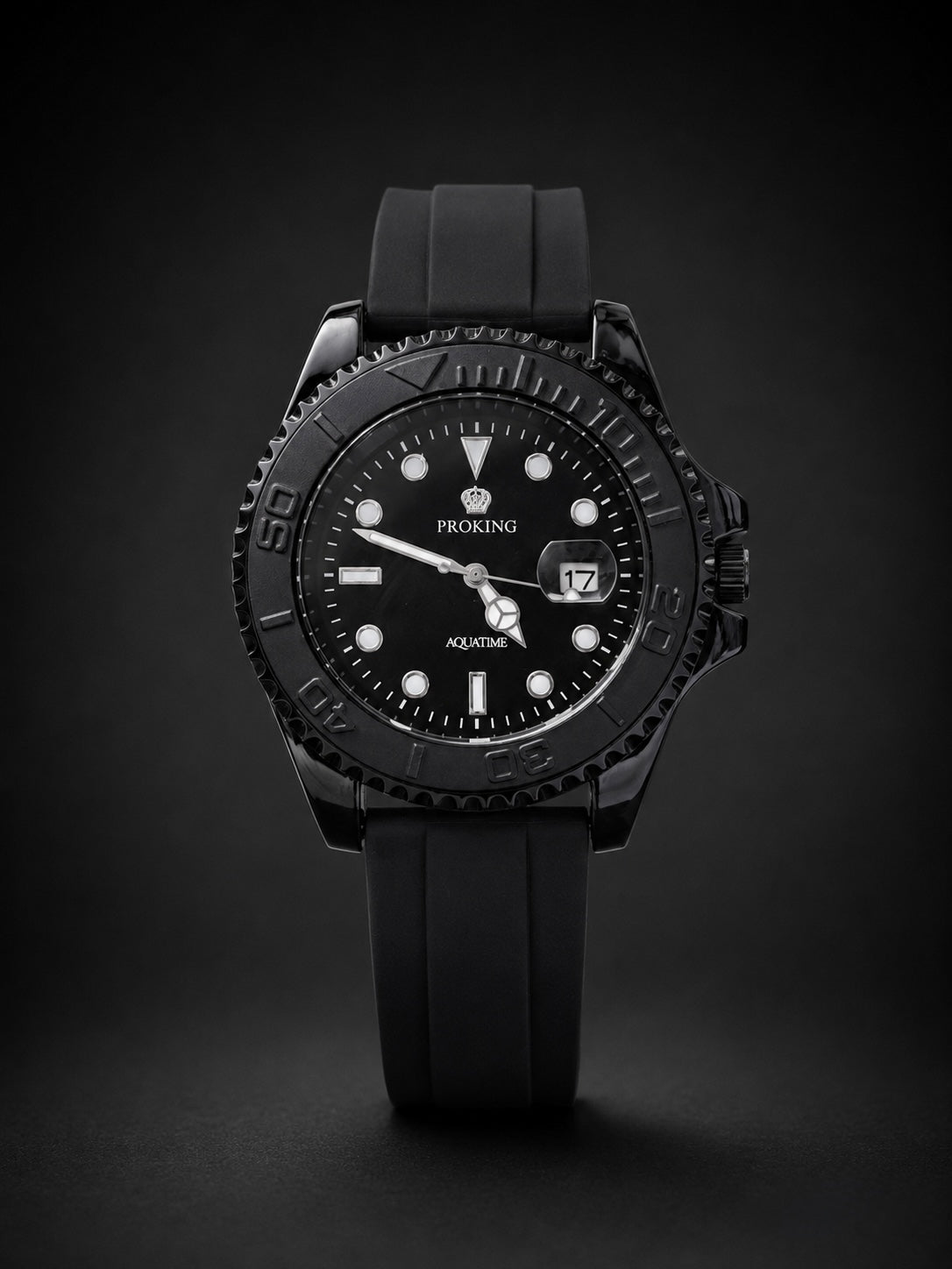 Stealth Black Tactical Dive Watch with Geometric Indices - Rotatable Dail