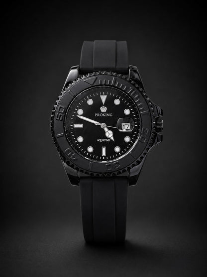 Stealth Black Tactical Dive Watch with Geometric Indices - Rotatable Dail