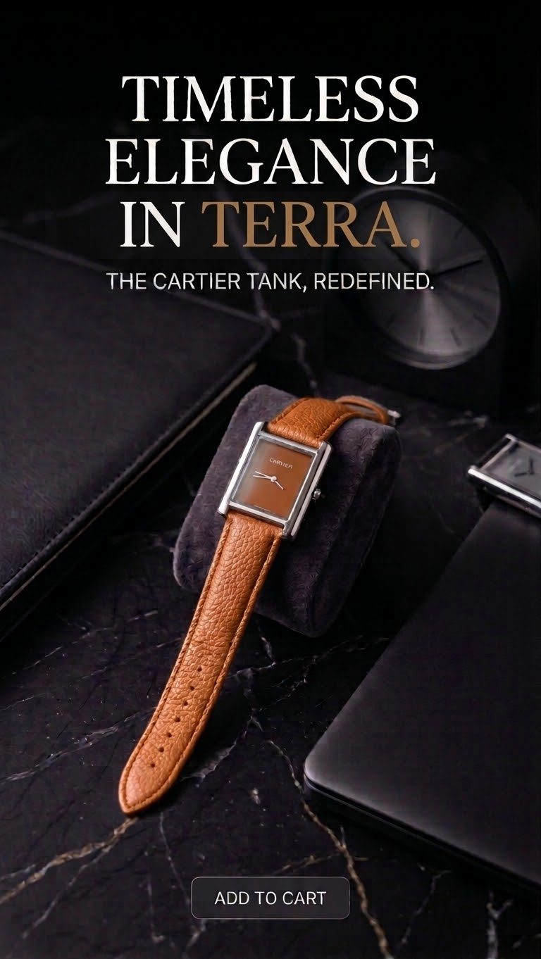 BIN-B Tank Style Vintage Leather Strap Watch – Slim Bezel