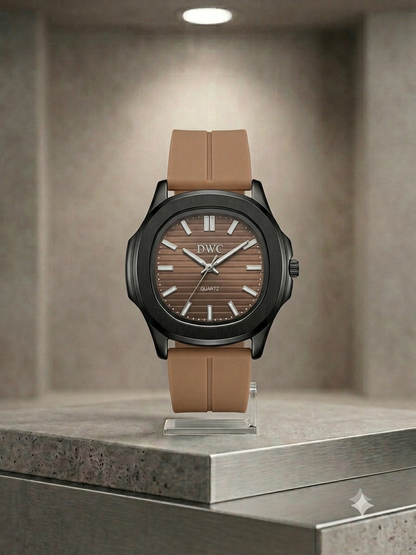 Octagonal Bezel Watch - Signature Black Dial & Integrated Matte Strap with Magnetic Lock