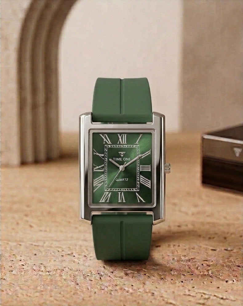 Rectangular Case Watch - Roman Numeral Dial with Silicone Strap & Magnetic Lock