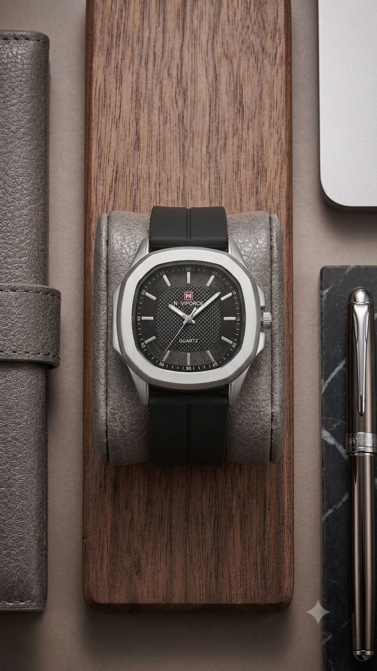 Modern Executive Quartz Watch with Textured Dial Silicone Strap With Megnate Lock