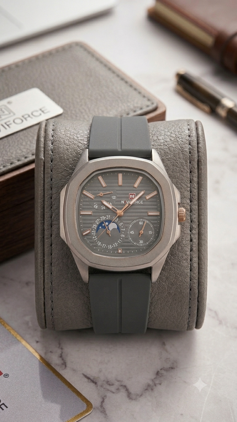 Modern Executive Quartz Watch with Textured Dial Silicone Strap With Megnate Lock