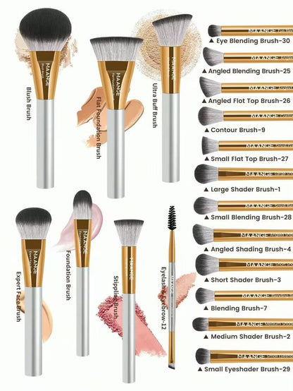 MAANGE 19 PCS Makeup Brushes with Case Premium Brush Set- GOLD & GREY