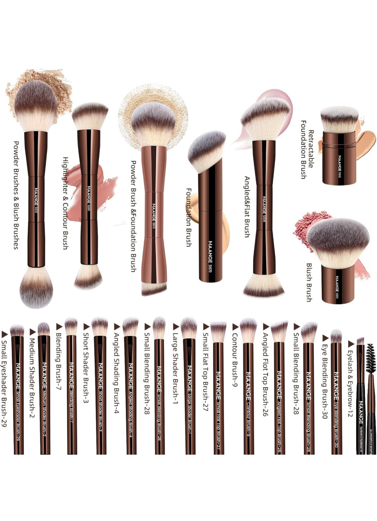 MAANGE 20 Pcs Makeup Brushes with Gift Box ,DarkBrown