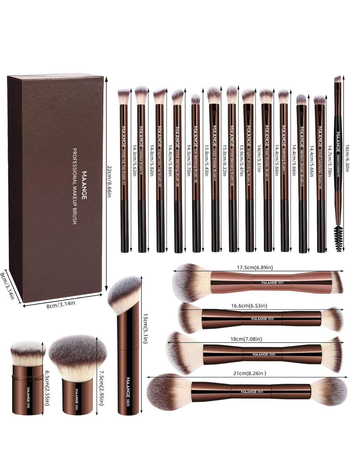 MAANGE 20 Pcs Makeup Brushes with Gift Box ,DarkBrown
