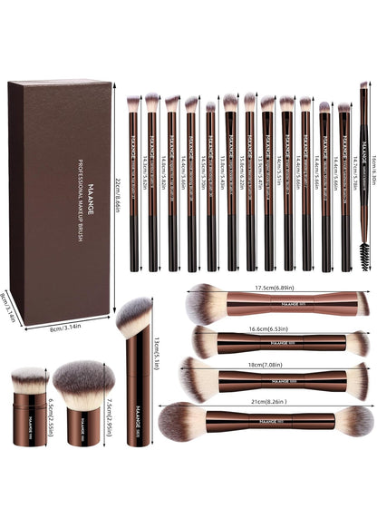 MAANGE 20 Pcs Makeup Brushes with Gift Box ,DarkBrown