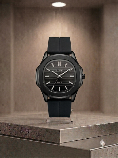 Octagonal Bezel Watch - Signature Black Dial & Integrated Matte Strap with Magnetic Lock