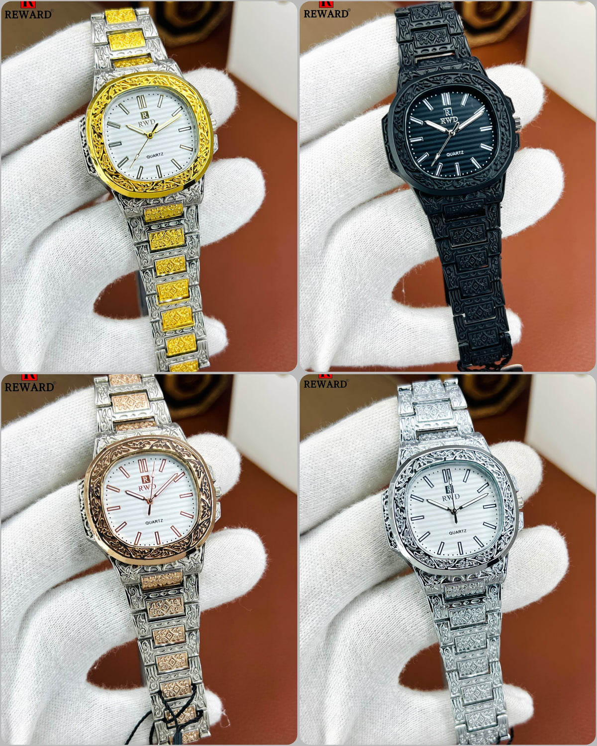 Embossed Stainless Steel Luxury Watch