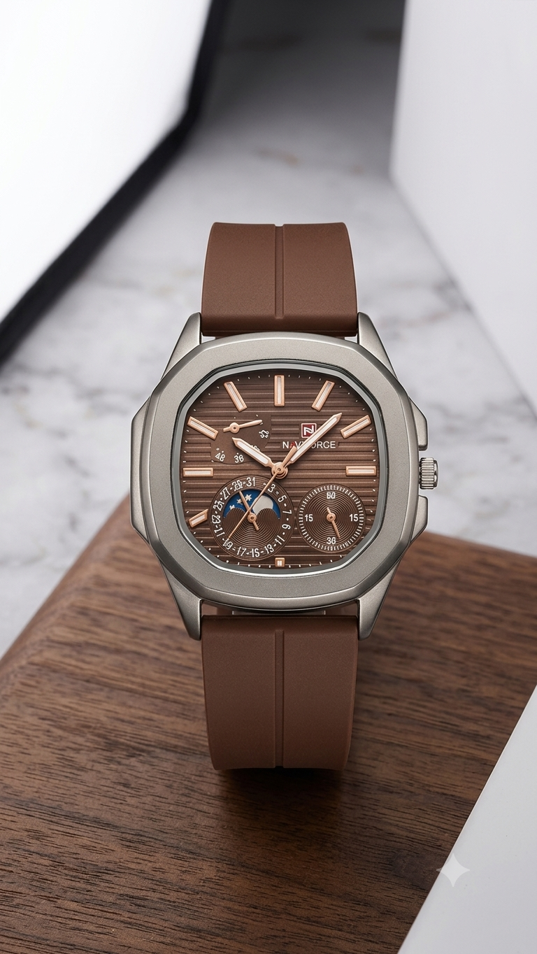 Modern Executive Quartz Watch with Textured Dial Silicone Strap With Megnate Lock