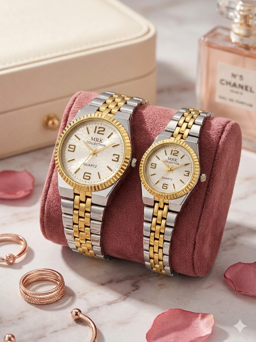 The Eternal Bond Luxury Couple Watch Set Trendy Couple Watches For Boys And Girls Steel Chain
