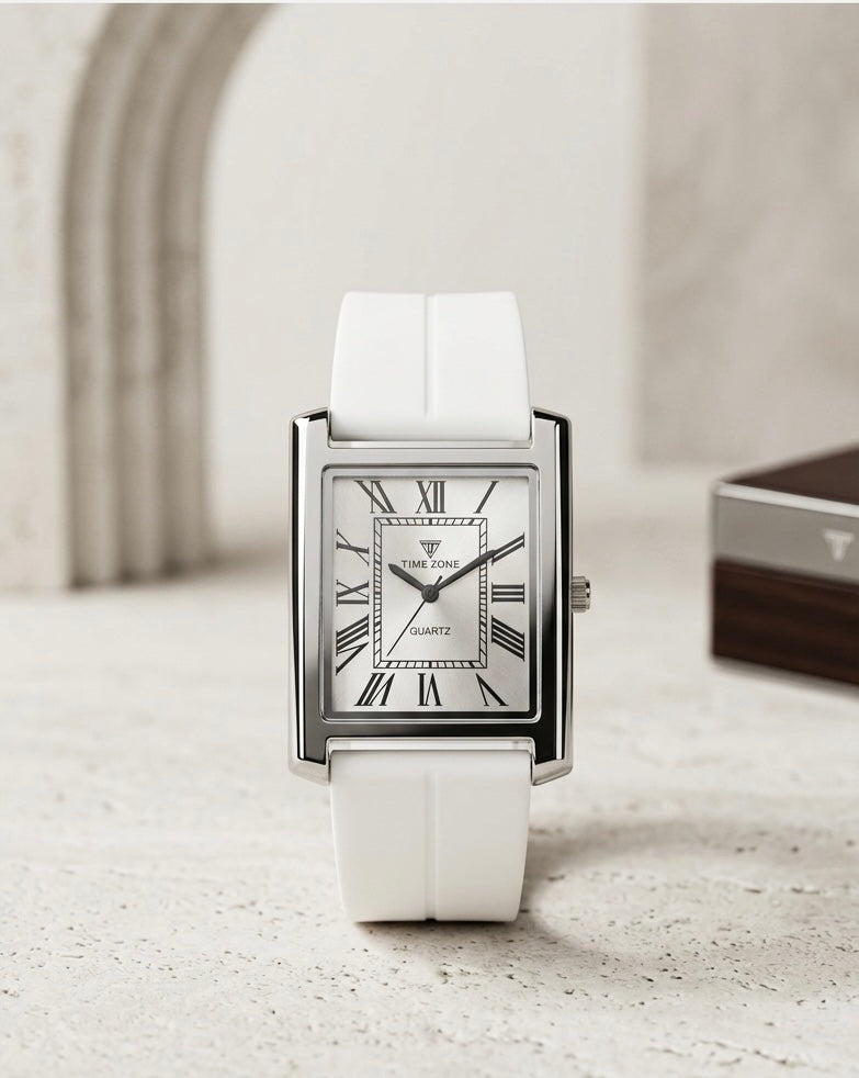 Rectangular Case Watch - Roman Numeral Dial with Silicone Strap & Magnetic Lock