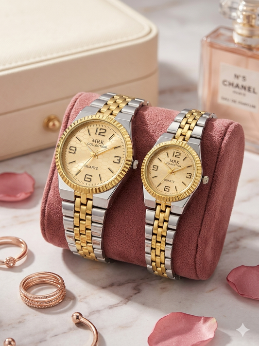 The Eternal Bond Luxury Couple Watch Set Trendy Couple Watches For Boys And Girls Steel Chain