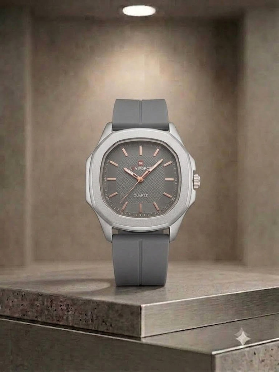 Octagonal Bezel Watch - Signature Black Dial & Integrated Matte Strap with Magnetic Lock