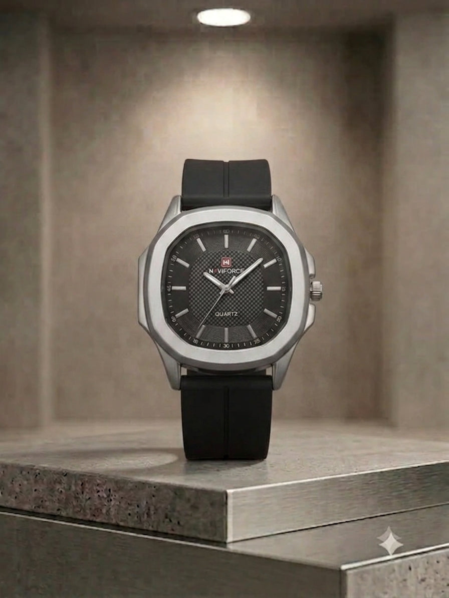 Octagonal Bezel Watch - Signature Black Dial & Integrated Matte Strap with Magnetic Lock