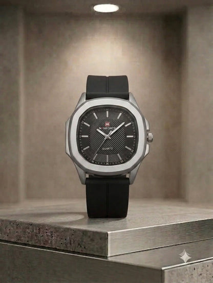 Octagonal Bezel Watch - Signature Black Dial & Integrated Matte Strap with Magnetic Lock