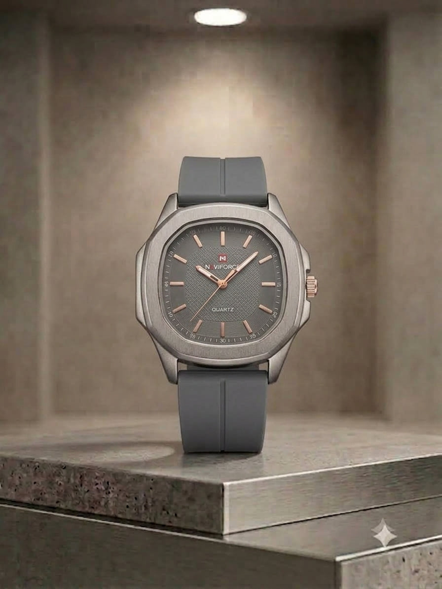 Octagonal Bezel Watch - Signature Black Dial & Integrated Matte Strap with Magnetic Lock