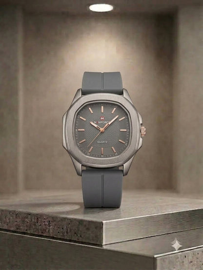 Octagonal Bezel Watch - Signature Black Dial & Integrated Matte Strap with Magnetic Lock
