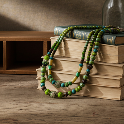 Green Beaded Layered Necklace