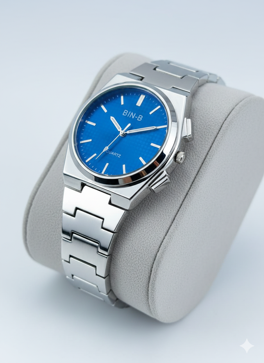 BIN-B Aqua Blue Dial Stainless Steel Watch - Gift For Boys