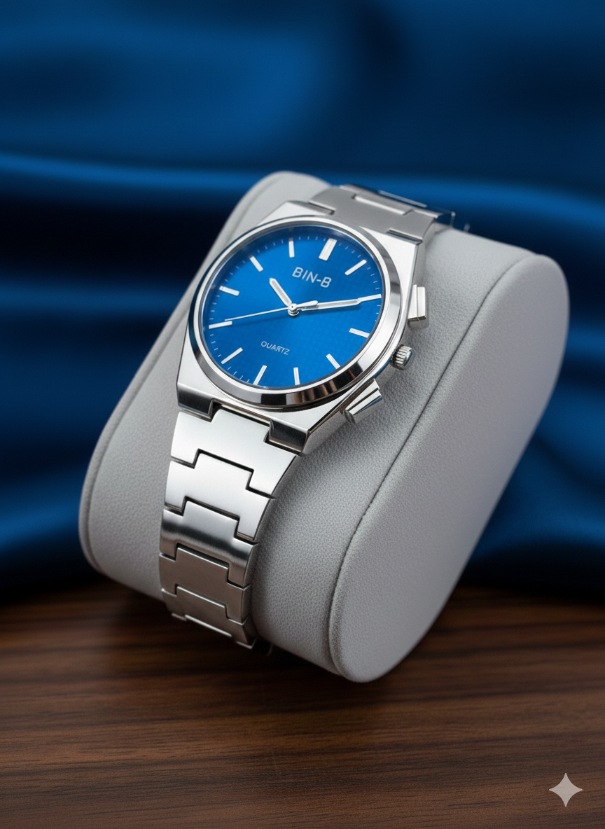 BIN-B Aqua Blue Dial Stainless Steel Watch - Gift For Boys