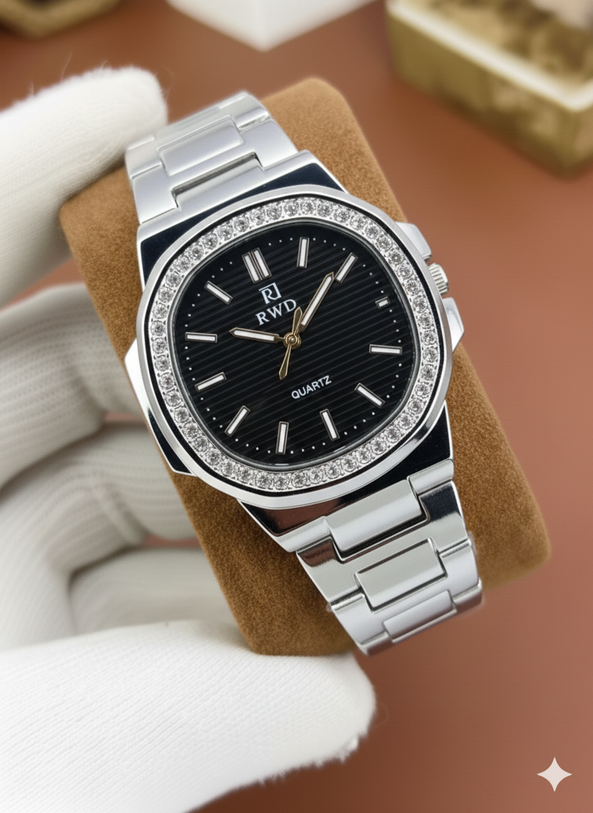 Stone Embossed Stainless Steel Watch