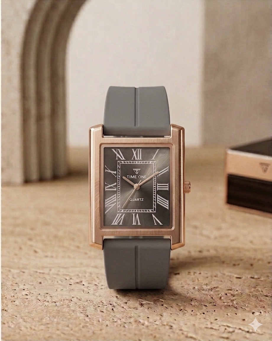 Rectangular Case Watch - Roman Numeral Dial with Silicone Strap & Magnetic Lock