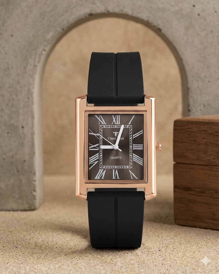 Rectangular Case Watch - Roman Numeral Dial with Silicone Strap & Magnetic Lock