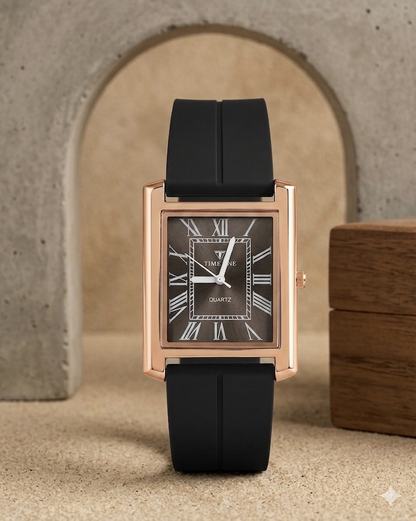 Rectangular Case Watch - Roman Numeral Dial with Silicone Strap & Magnetic Lock
