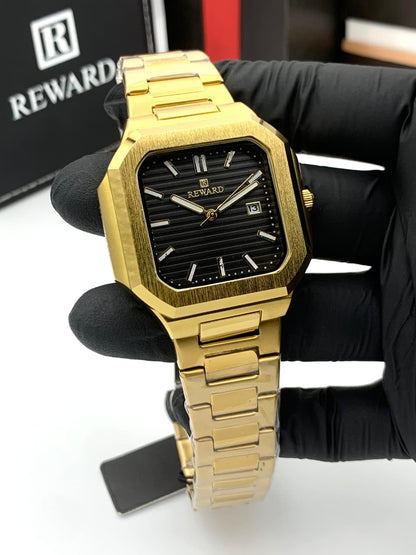 Modern Geometric Stainless Steel Men's Watch Premium Quality Square Dail Watch With Butterfly Lock Top Trendy Article